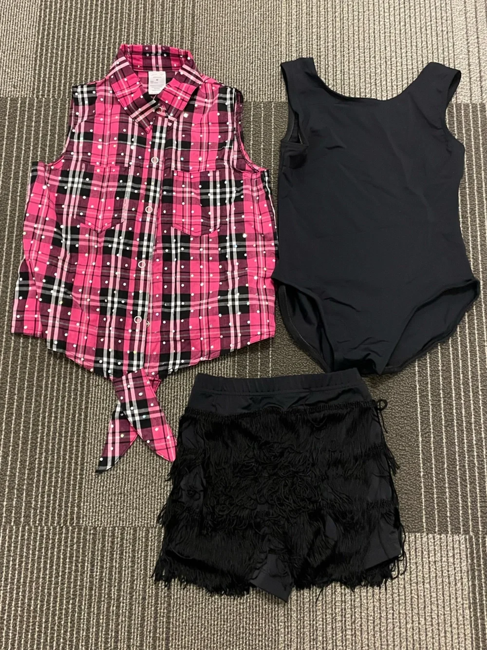 Weissman Pink Plaid Cowgirl Dance Set with Black Fringe